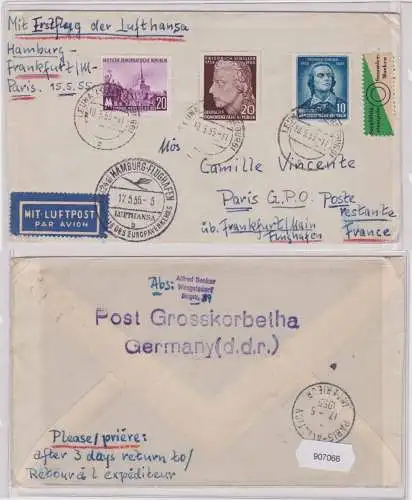 907066 DDR Brief Luftpost Hamburg-Flughafen Aufnahme des Europaverkehrs 1955