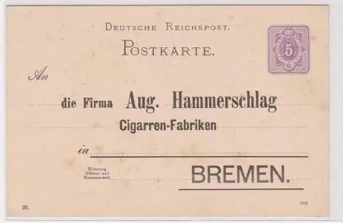 904769 DR Ganzsachen Postkarte P12 Zudruck Cigarrenfabrik Bremen Hammerschlag