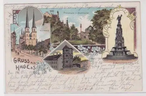 905560 AK Gruss aus Halle a. S. - Siegesdenkmal, Hallmarkt, Moritzburghof 1904