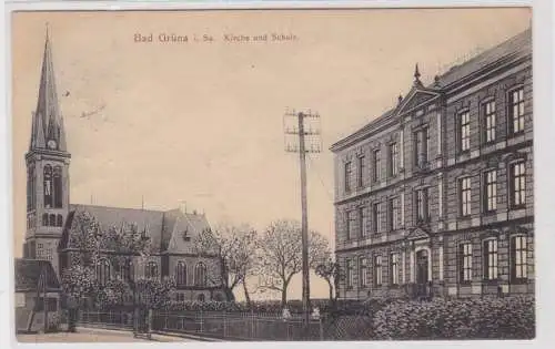 905512 Ak Bad Grüna in Sachsen Kirche und Schule 1909