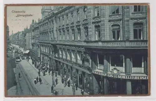 904653 Ak Chemnitz - Königsstraße, Blick von oben auf Geschäfte und Bahn 1925