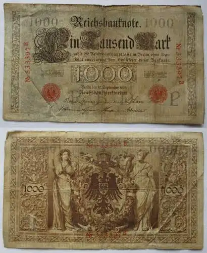 seltene 1000 Mark Reichsbanknote 10. Oktober 1909 Rosenberg Nr.39 (123239)