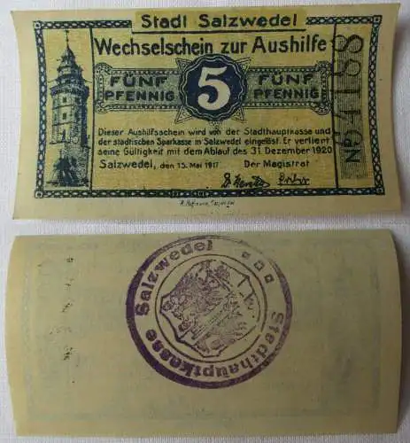 5 Pfennig Banknote Notgeld Stadt Salzwedel 15.Mai 1917 (164716)