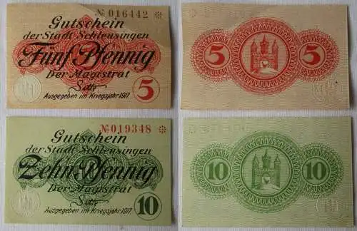 5 und 10 Pfennig Banknoten Notgeld Stadt Schleusingen 1917  (164792)