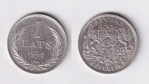 1 Lats Silber Münze Lettland Staatswappen 1924 f.vz (162811)