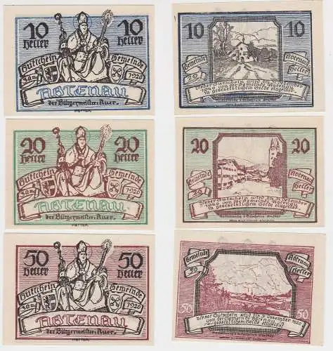 10, 20 und 50 Heller Banknoten Notgeld Gemeinde Abtenau 1920 (155476)