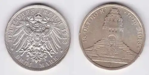 3 Mark Silber Münze Sachsen Völkerschlachtdenkmal Leipzig 1913 (121444)