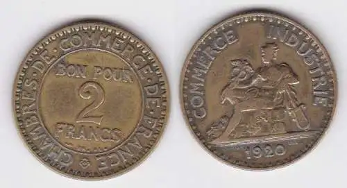 2 Francs Messing Münze Frankreich 1920 ss (143311)