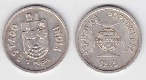 1 Rupie Silber Münze Portugiesisch Indien 1935 vz  (141171)