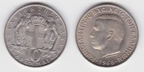 10 Drachmen Kupfer Nickelmünze Griechenland 1968 Stgl. KM 96 (143479)