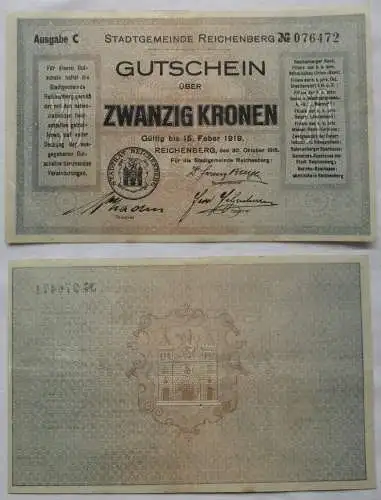 20 Kronen Banknote Stadtgemeinde Reichenberg 30. Oktober 1918 (118719)