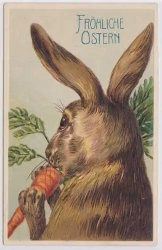 69648 Präge AK Fröhliche Ostern Hase knabbert an Möhre 1913