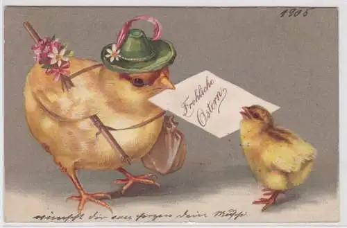 901865 Präge AK Fröhliche Ostern Küken Opa überreicht Küken Brief 1905