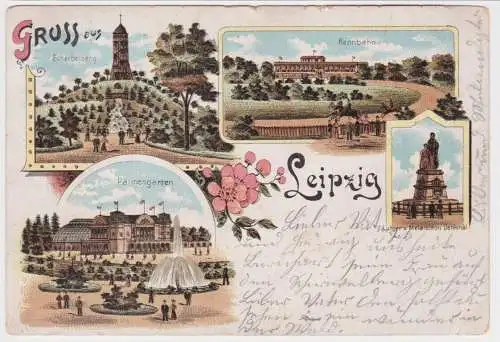 61695 Lithographie Ak Gruss aus Leipzig - Palmengarten, Scherbelberg, Rennbahn