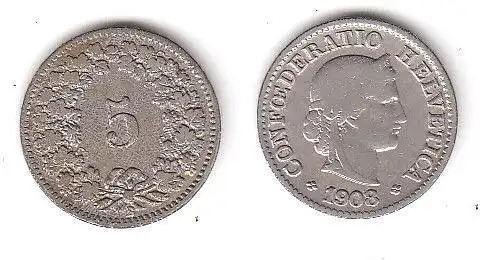 5 Rappen Nickel Münze Schweiz 1908 B (114633)