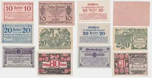 6x 10 bis 80 Heller Banknote Linz 1920 (145907)