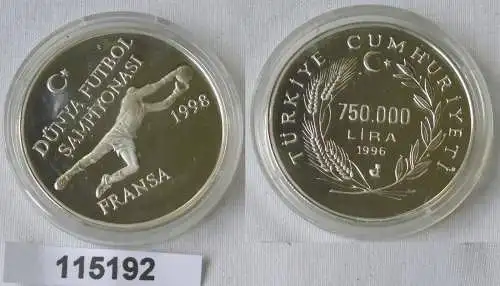 750000 Lira Silbermünze Türkei Fussball WM Frankreich 1998 (115192)