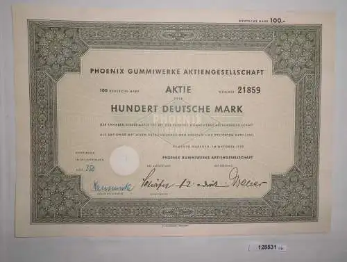 100 Mark Aktie Phoenix Gummiwerke AG Hamburg-Harburg Oktober 1952 (128531)