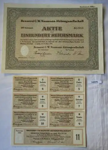 100 Reichsmark Aktie Brauerei C.W. Naumann AG Leipzig 6.Juni 1941 (140576)