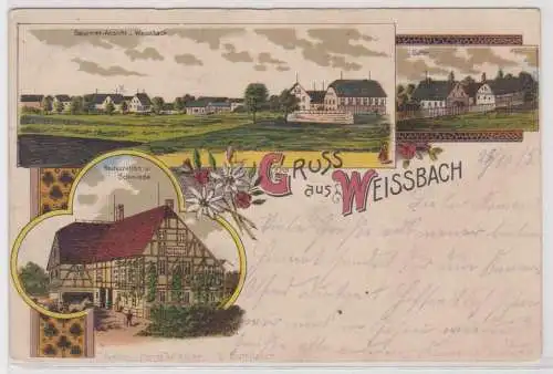 56672 Ak Lithographie Gruß aus Weissbach Restauration & Schmiede 1915