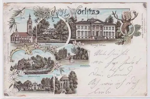 900743 Lithografie AK Gruss aus Wörlitz - Schloss, Pantheon, Hohebrücke 1900