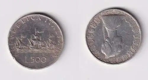 500 Lire Silber Münze Italien 1958 Kolumbus Flotte ss+ (165606)