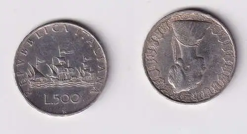 500 Lire Silber Münze Italien 1958 Kolumbus Flotte ss+ (165574)