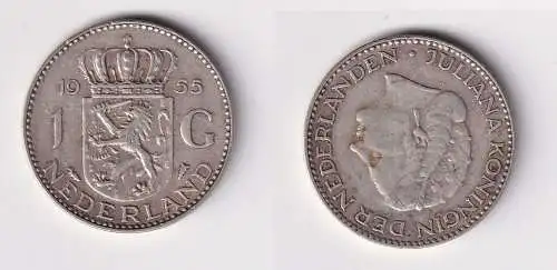 1 Gulden Silber Münze Niederlande 1955 ss+ (160983)