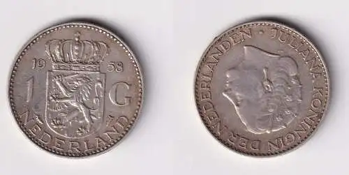 1 Gulden Silber Münze Niederlande 1958 ss+ (160897)