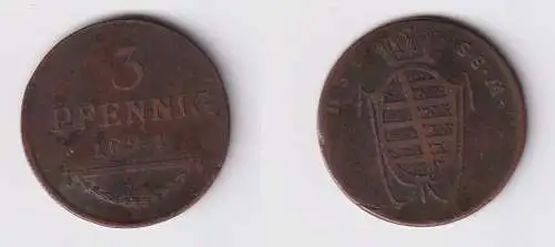 3 Pfennig Kupfer Münze Sachsen Coburg Saalfeld 1821 ss (145650)