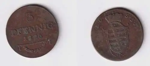 3 Pfennig Kupfer Münze Sachsen Coburg Saalfeld 1826 ss+ (140724)