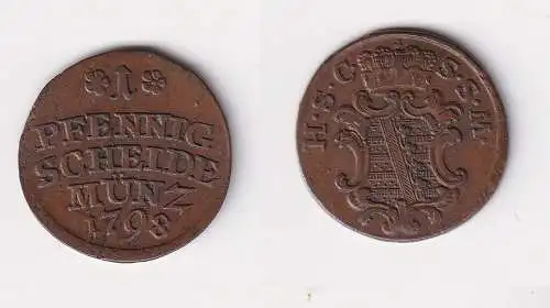 1 Pfennig Kupfer Münze Sachsen Coburg Saalfeld 1798 ss+ (136115)