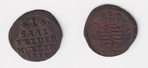 1 Heller Kupfer Münze Sachsen Coburg Saalfeld 1735 ss (110999)