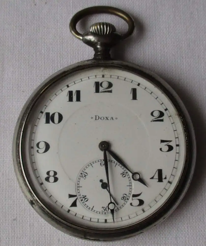 große eiserne Herren Taschenuhr Marke DOXA um 1910 (141929) 0