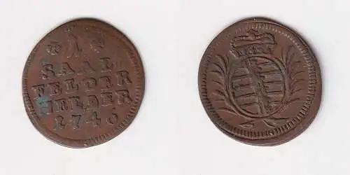 1 Heller Kupfer Münze Sachsen Coburg Saalfeld 1746 ss+ (116866)