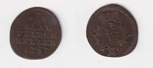 1 Heller Kupfer Münze Sachsen Coburg Saalfeld 1757 ss (123285)