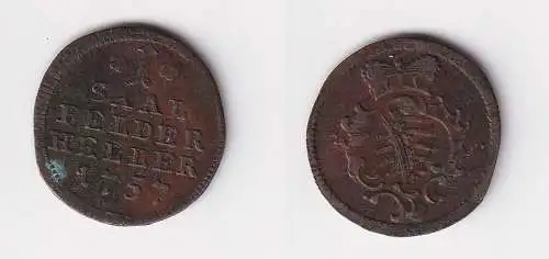 1 Heller Kupfer Münze Sachsen Coburg Saalfeld 1757 ss (117713)