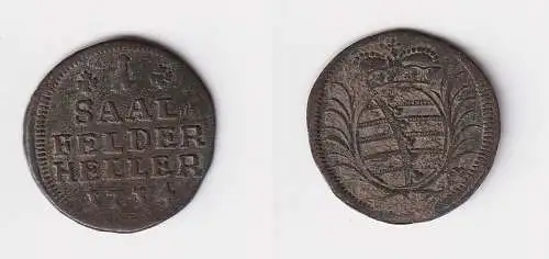 1 Heller Kupfer Münze Sachsen Coburg Saalfeld 1734 ss (117445)