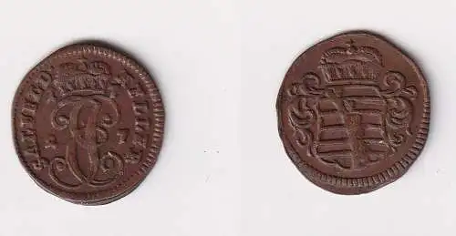 1 Heller Kupfer Münze Sachsen Coburg Saalfeld 1727 ss/vz (118034)