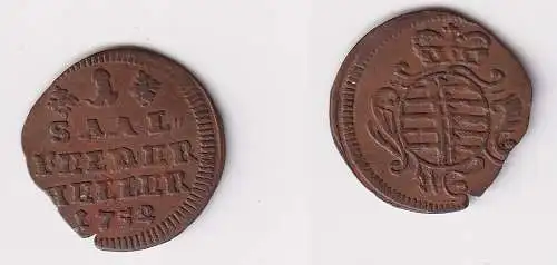 1 Heller Kupfer Münze Sachsen Coburg Saalfeld 1752 f.ss (110922)