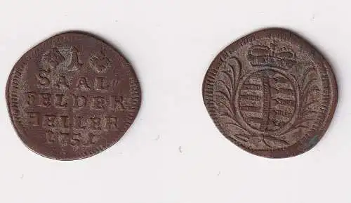 1 Heller Kupfer Münze Sachsen Coburg Saalfeld 1751 ss+ (119139)