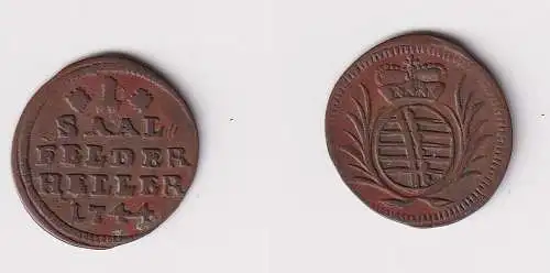 1 Heller Kupfer Münze Sachsen Coburg Saalfeld 1744 ss (118602)