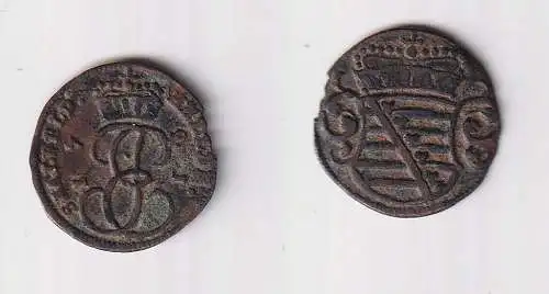 1 Heller Kupfer Münze Sachsen Coburg Saalfeld 1721 ss (112612)