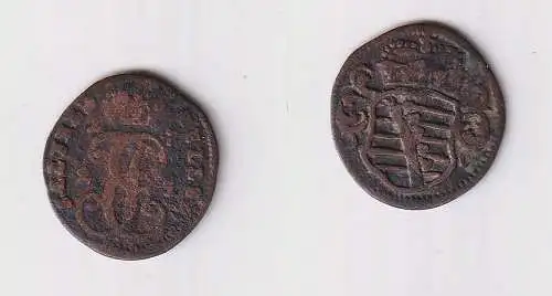 1 Heller Kupfer Münze Sachsen Coburg Saalfeld 1725 f.ss (116360)