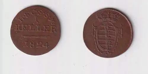 1 Heller Kupfer Münze Sachsen Coburg Saalfeld 1824 ss/vz (111138)