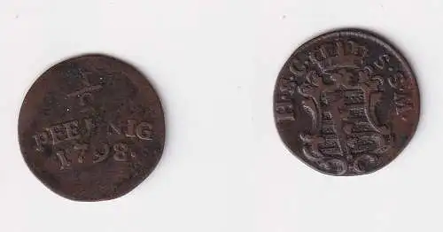 1/2 Pfennig Kupfer Münze Sachsen Coburg Saalfeld 1798 ss (132553)