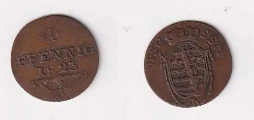 1 Pfennig Kupfer Münze Sachsen Coburg Saalfeld 1823 ss (130872)