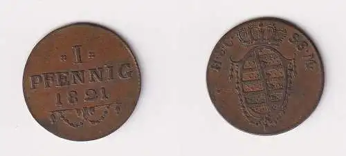 1 Pfennig Kupfer Münze Sachsen Coburg Saalfeld 1821 ss+ (138933)