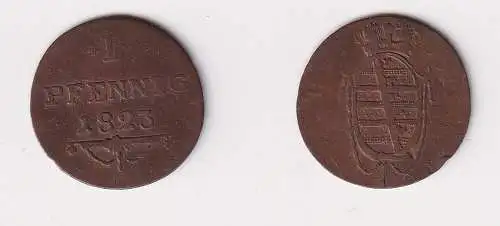 1 Pfennig Kupfer Münze Sachsen Coburg Saalfeld 1823 ss (137640)