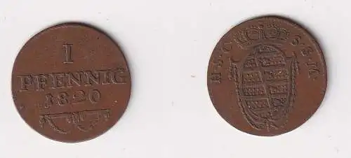 1 Pfennig Kupfer Münze Sachsen Coburg Saalfeld 1820 ss+ (138456)